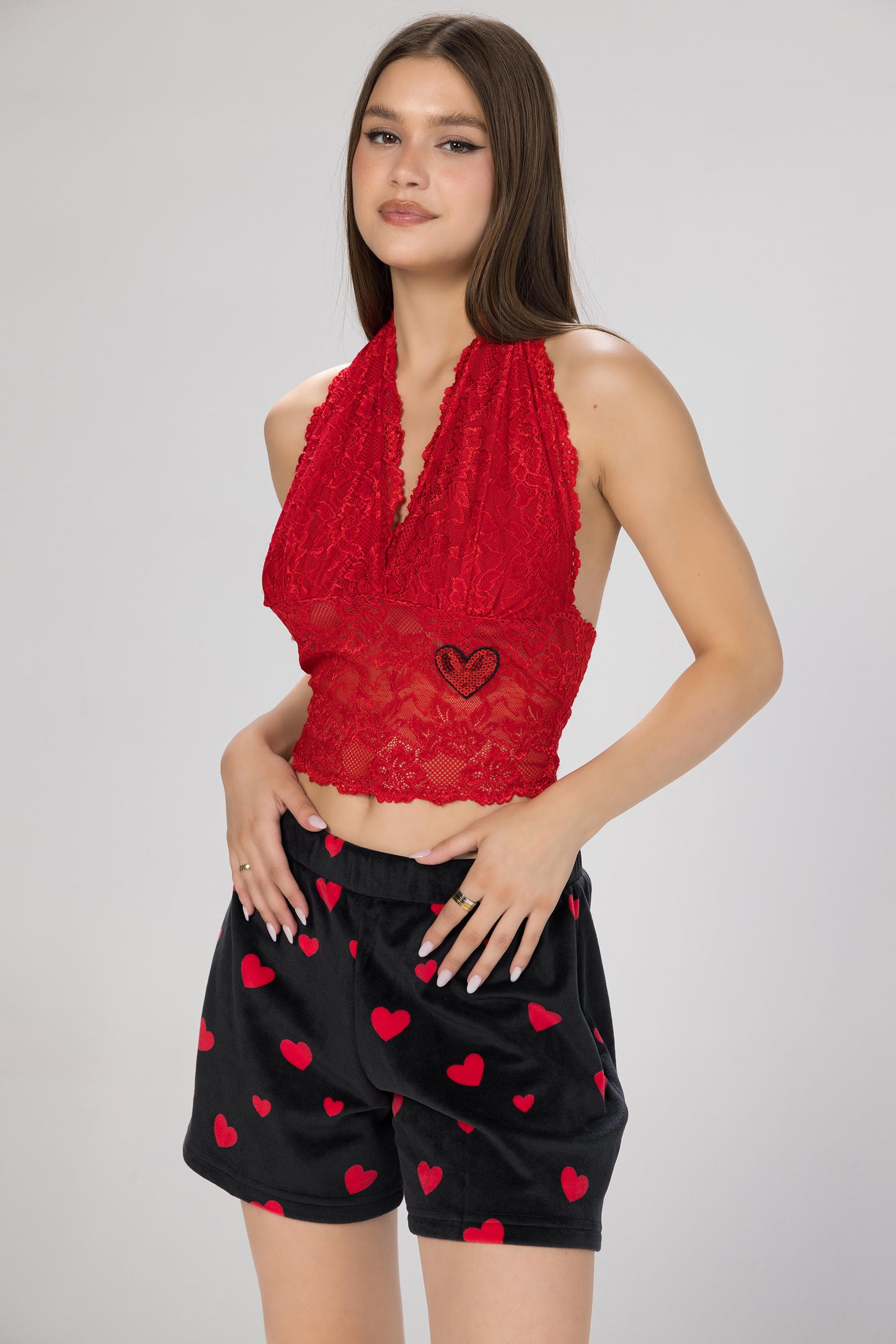 RED HEARTS SHORTS SET | MODA PLUS | WN26364