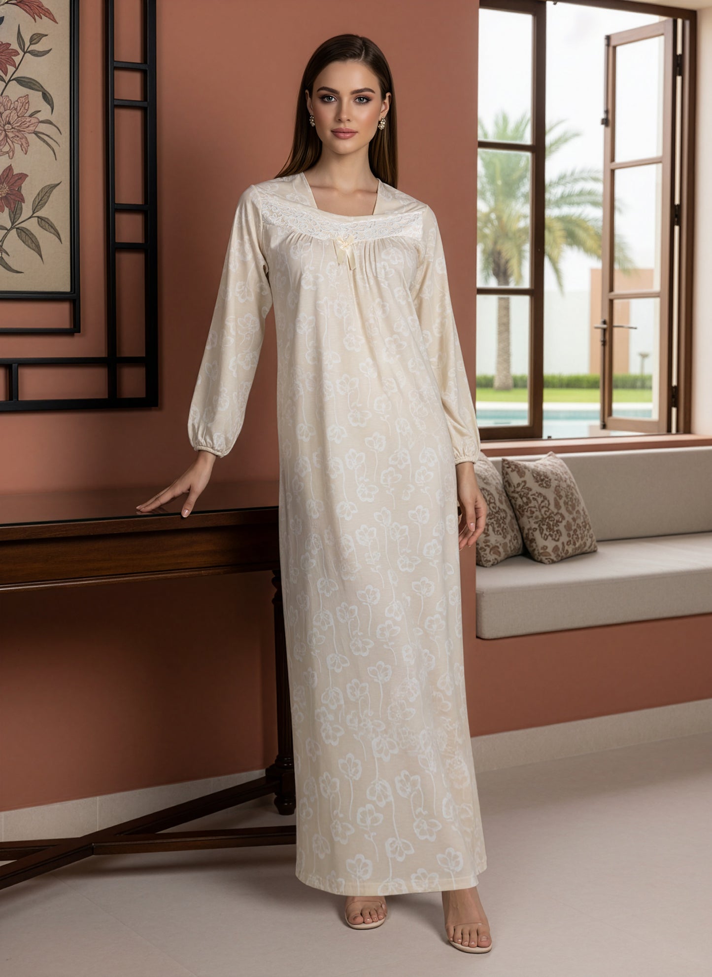 LIGHT BEIGE FLORAL GOWN | IN LOVE BY PLUS | SM26733