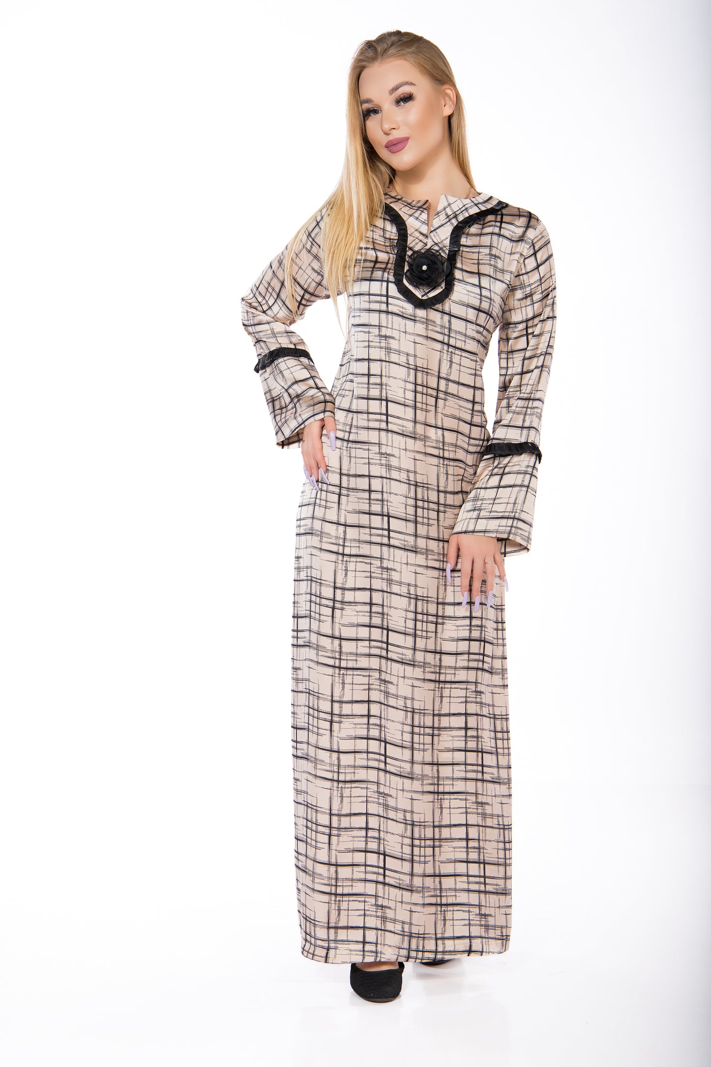 HAZY CHECKER BEIGE GALABEYA | MODA PLUS | SM554