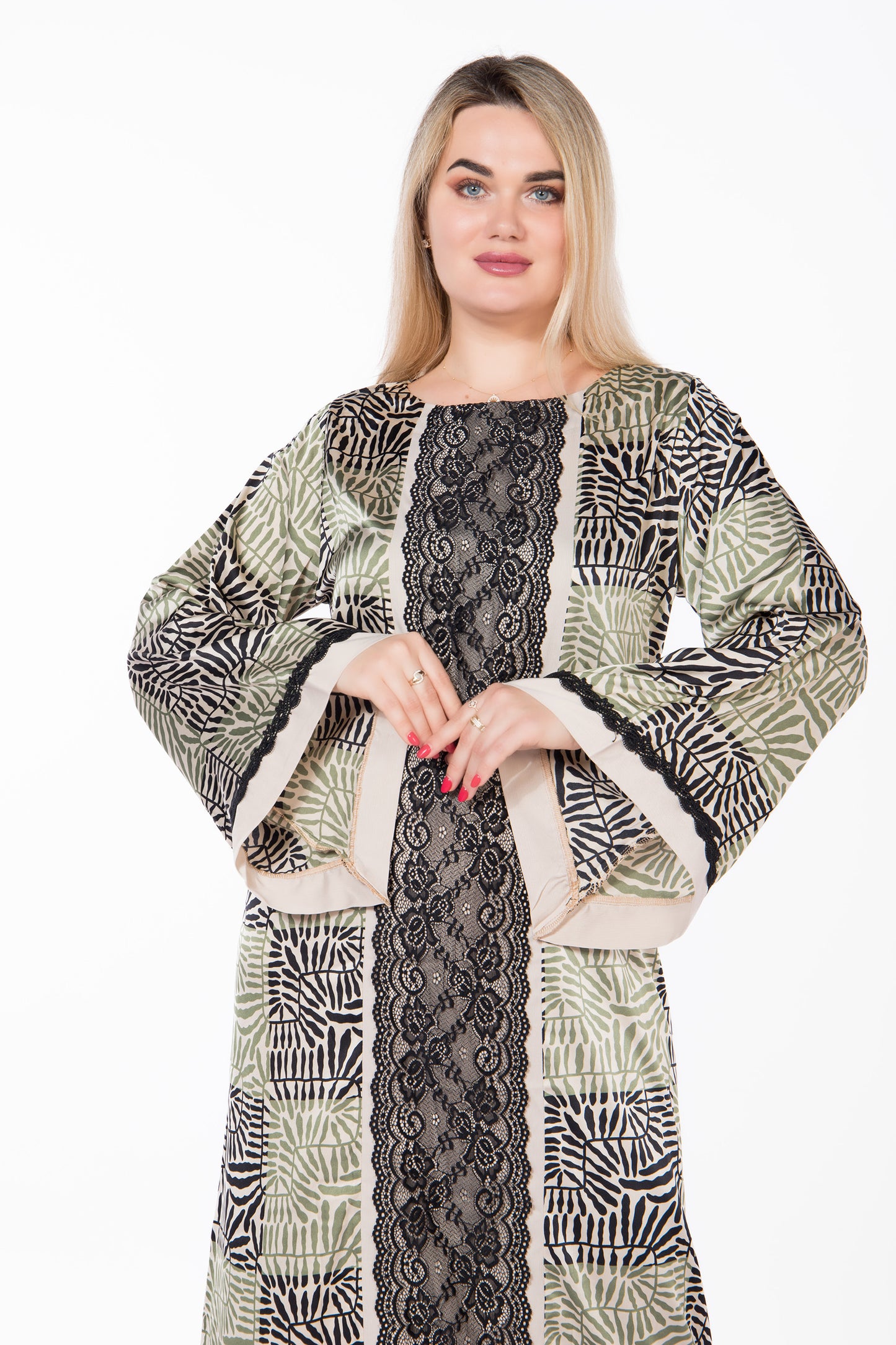 VERTICAL LACE STRIPE GALABEYA | MODA PLUS | SM556**