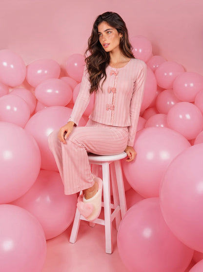 BLUSH PINK BOW PJ SET | MODA PLUS | WN27102