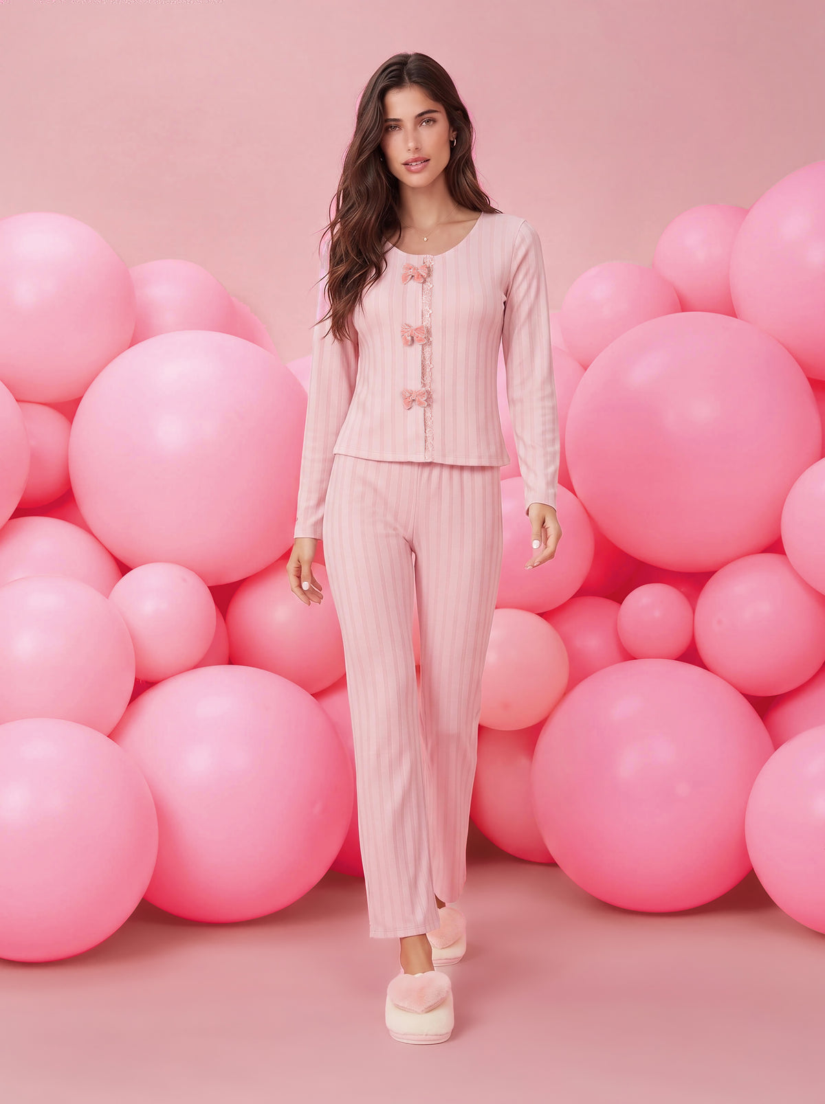 BLUSH PINK BOW PJ SET | MODA PLUS | WN27102