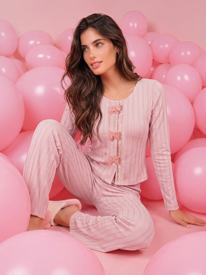 BLUSH PINK BOW PJ SET | MODA PLUS | WN27102