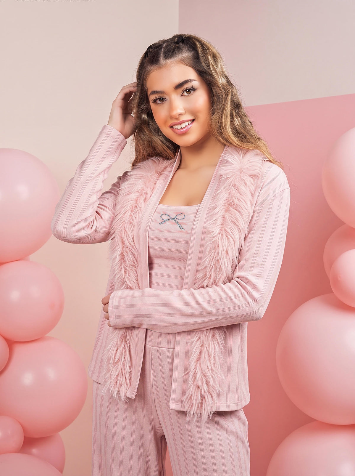 BLUSH FEATHER TRIM 3 PC SET | MODA PLUS | WN27103