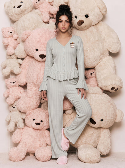 COFFEE PATCH RUFFLE-TRIM PJ SET | MODA PLUS | WN27141