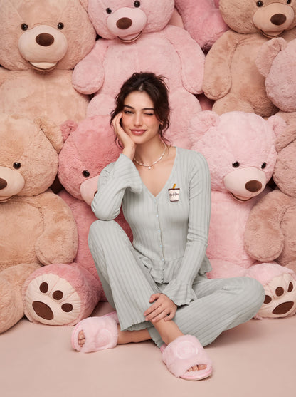 COFFEE PATCH RUFFLE-TRIM PJ SET | MODA PLUS | WN27141