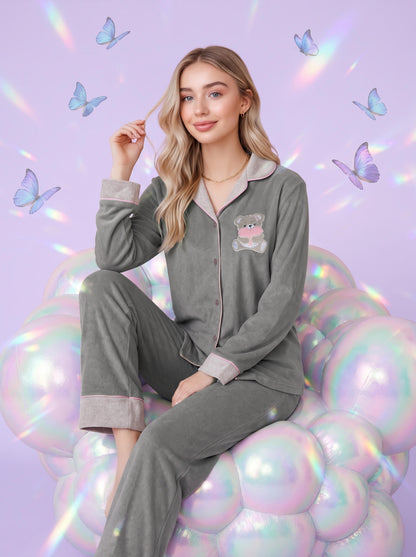 TEDDY DREAMS VELVET PJ SET | MODA PLUS | WN27206