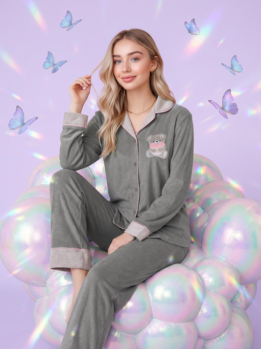 TEDDY DREAMS VELVET PJ SET | MODA PLUS | WN27206