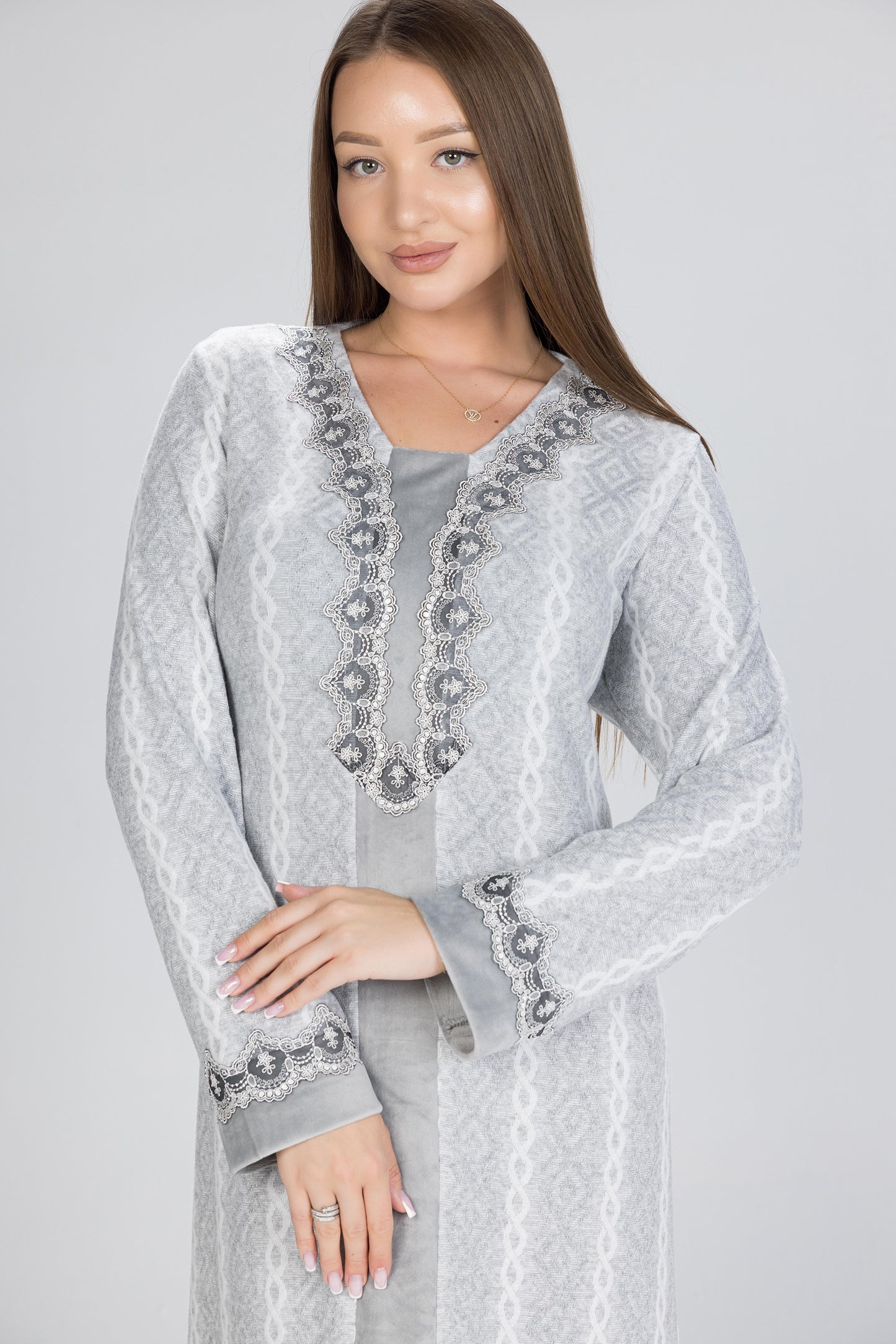 SILVERISH FLOWERS GALABEYA | MODA PLUS | WN26207