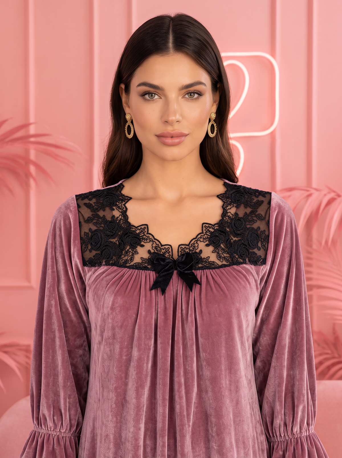 SLEEK VELVET LACE TRIM GOWN | MODA PLUS | WN27214