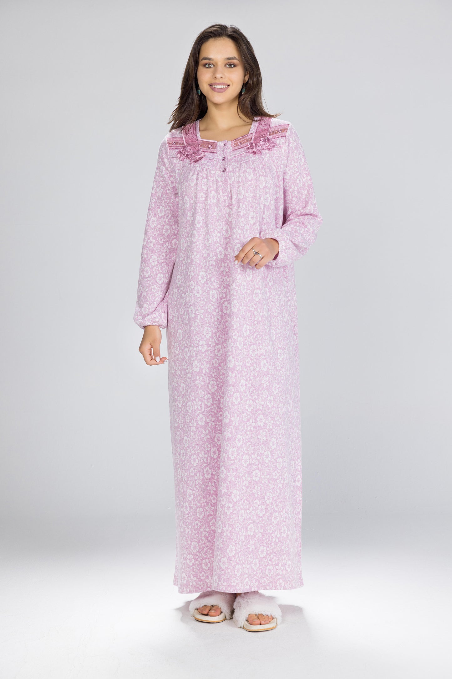 CRYSTAL BUTTONS FLOWERS GOWN | MODA PLUS | WN26306