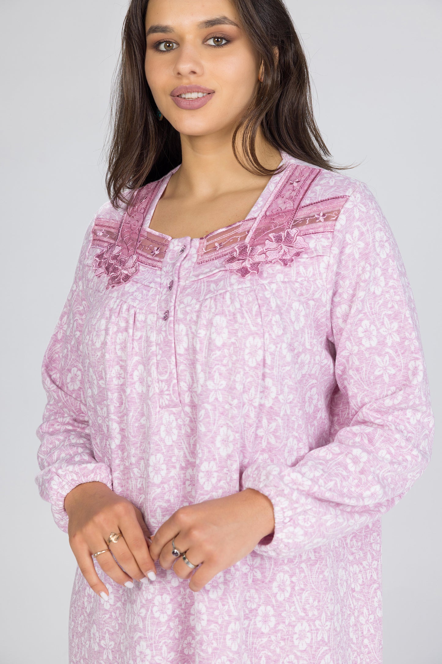 CRYSTAL BUTTONS FLOWERS GOWN | MODA PLUS | WN26306