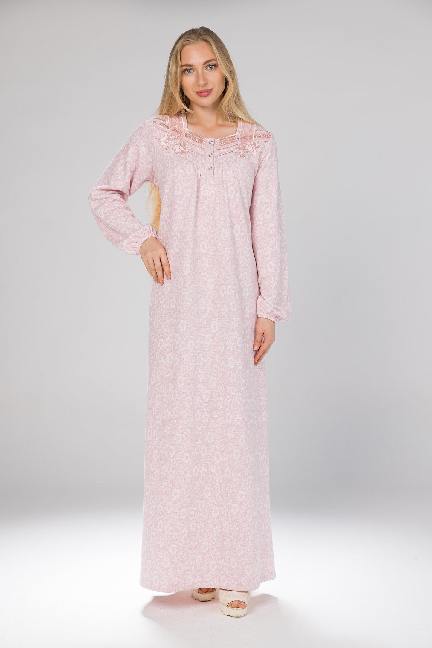 CRYSTAL BUTTONS FLOWERS GOWN | MODA PLUS | WN26306