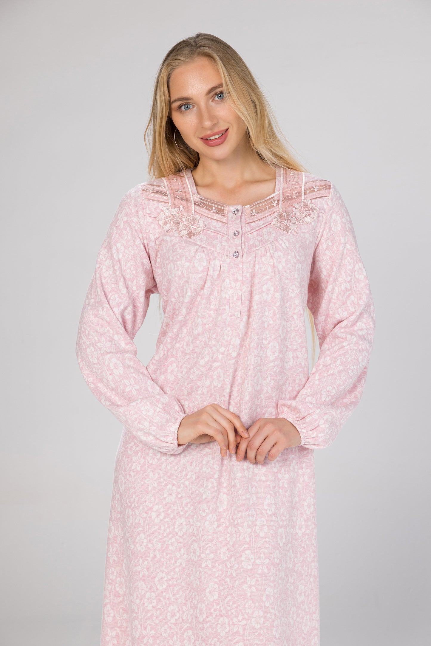 CRYSTAL BUTTONS FLOWERS GOWN | MODA PLUS | WN26306
