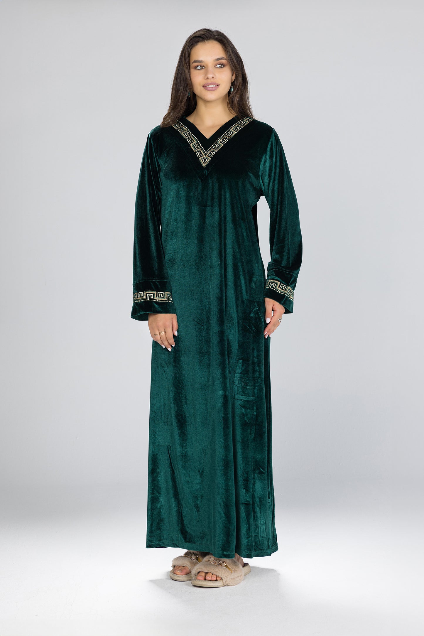 V SOLID VELOUR GALABEYA | MODA PLUS | WN26329