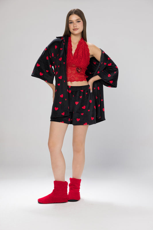 RED HEARTS SHORTS SET | MODA PLUS | WN26364