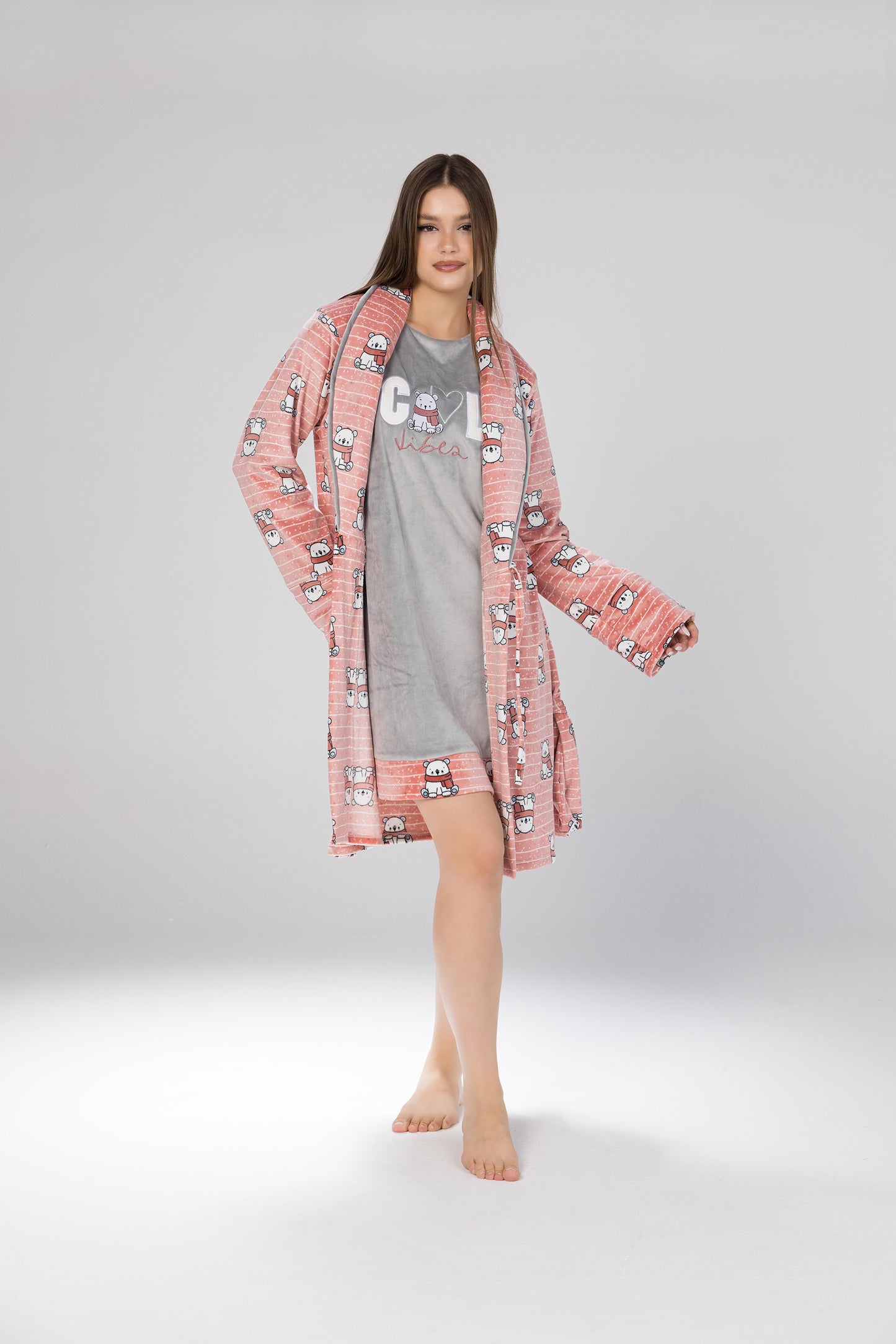COOL SCARF TEDDY ROBE SET | MODA PLUS | WN26369