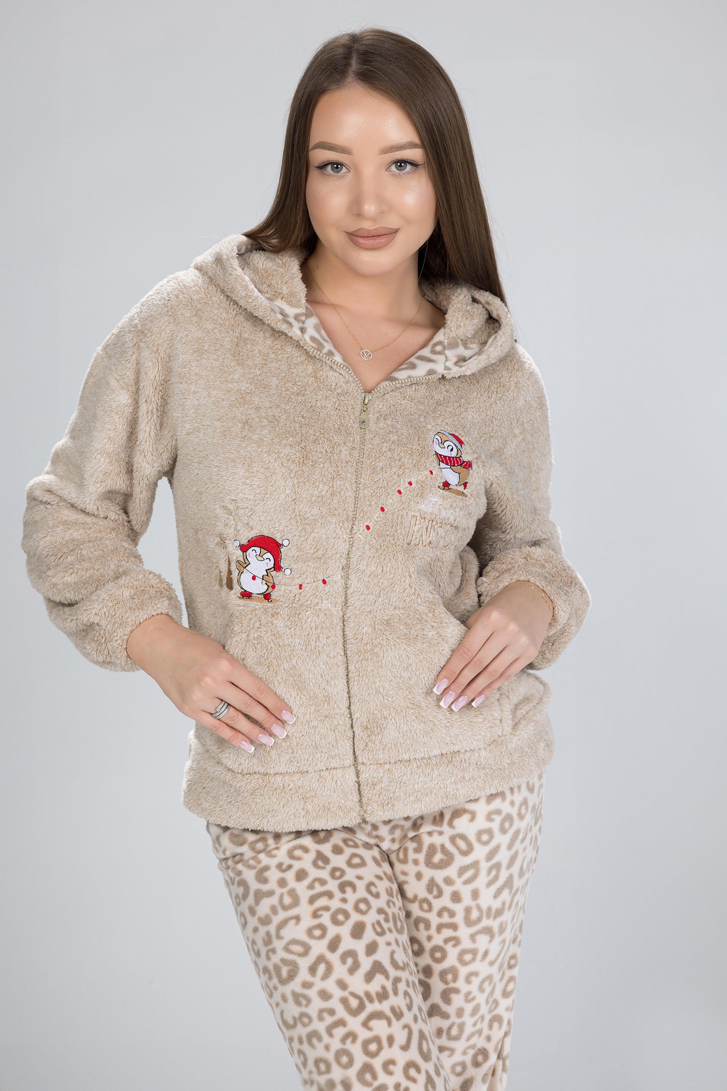 FURRY PENGUINS ZIPPER PJS | MODA PLUS | WN26390
