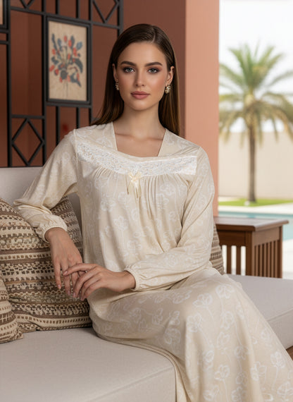 LIGHT BEIGE FLORAL GOWN | IN LOVE BY PLUS | SM26733