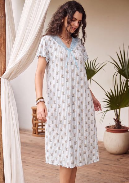 STRIPED TEDDY LACE MIDI GOWN | MODA PLUS | SM26755