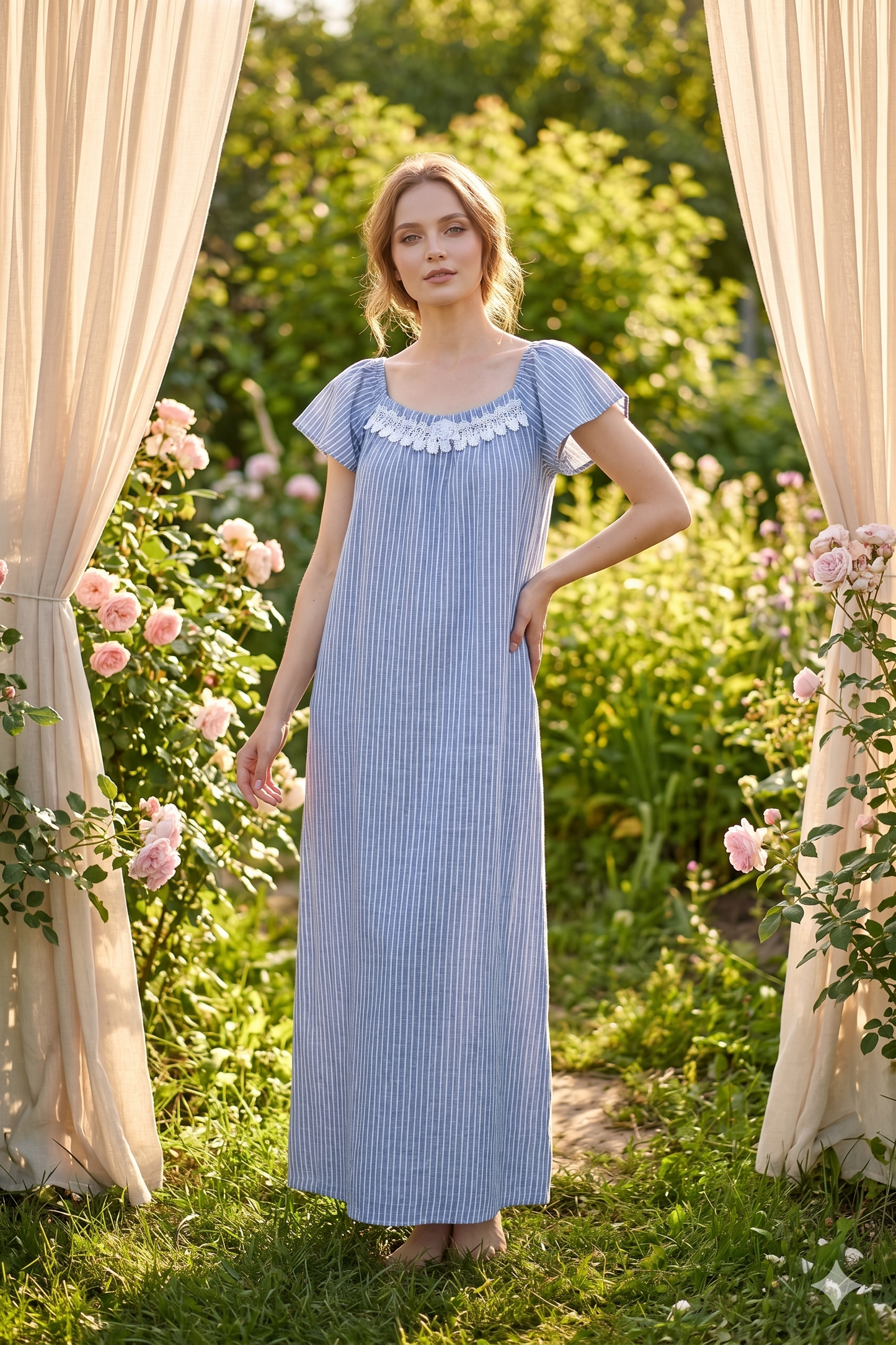 LIGHT STRIPED GOWN | MODA PLUS | SM26760