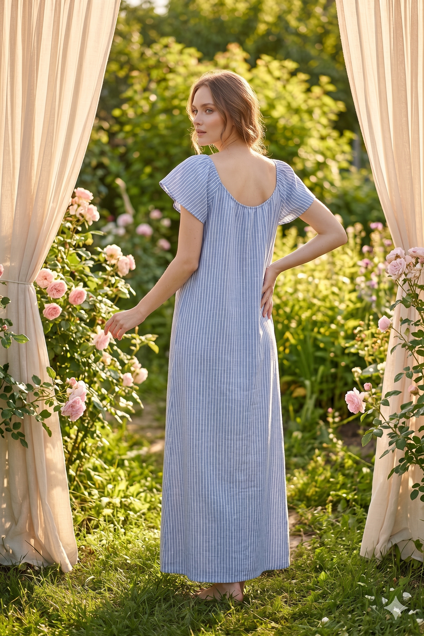 LIGHT STRIPED GOWN | MODA PLUS | SM26760