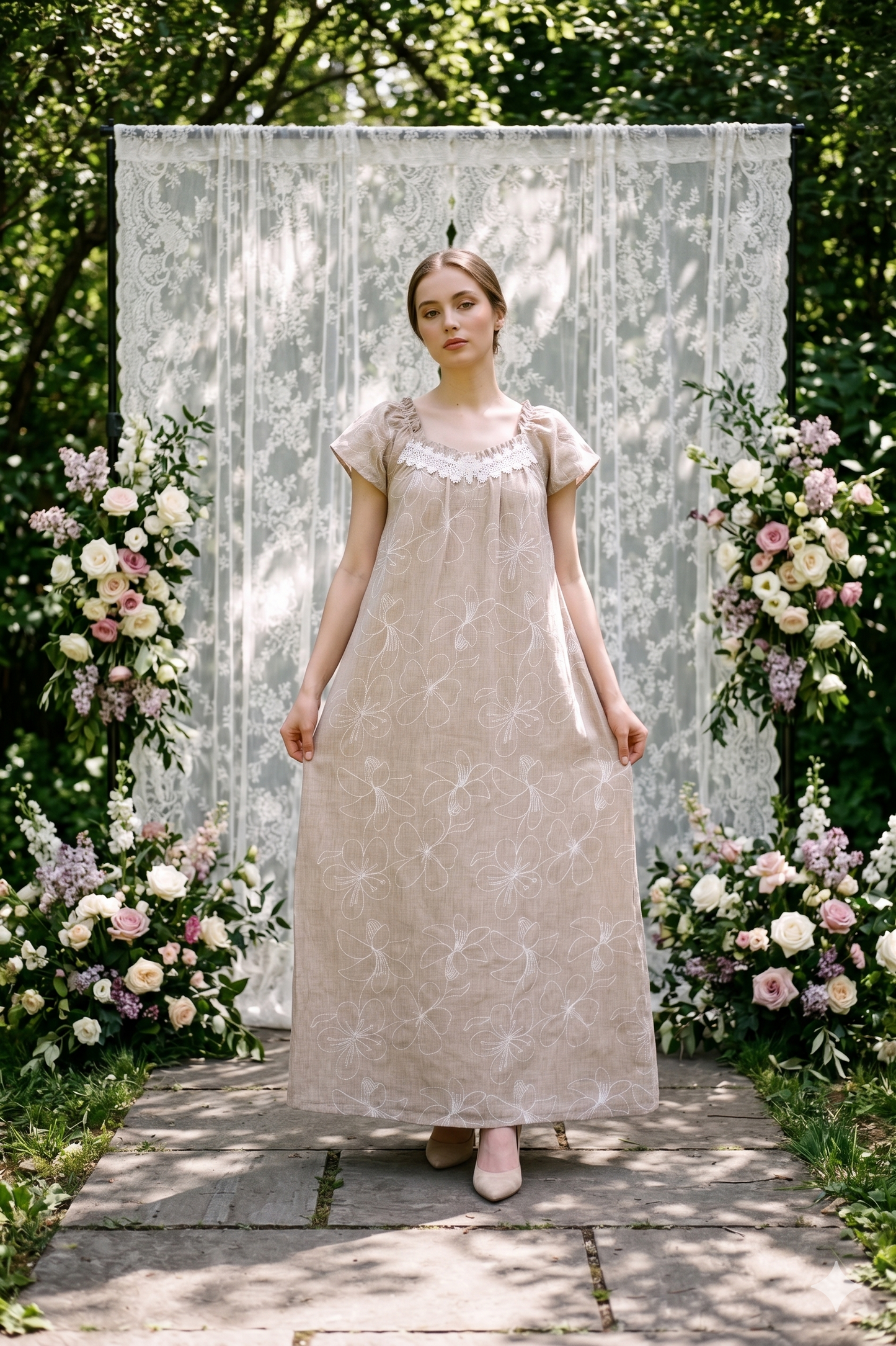 STITCHED FLOWERS NIGHTGOWN | MODA PLUS | SM26761