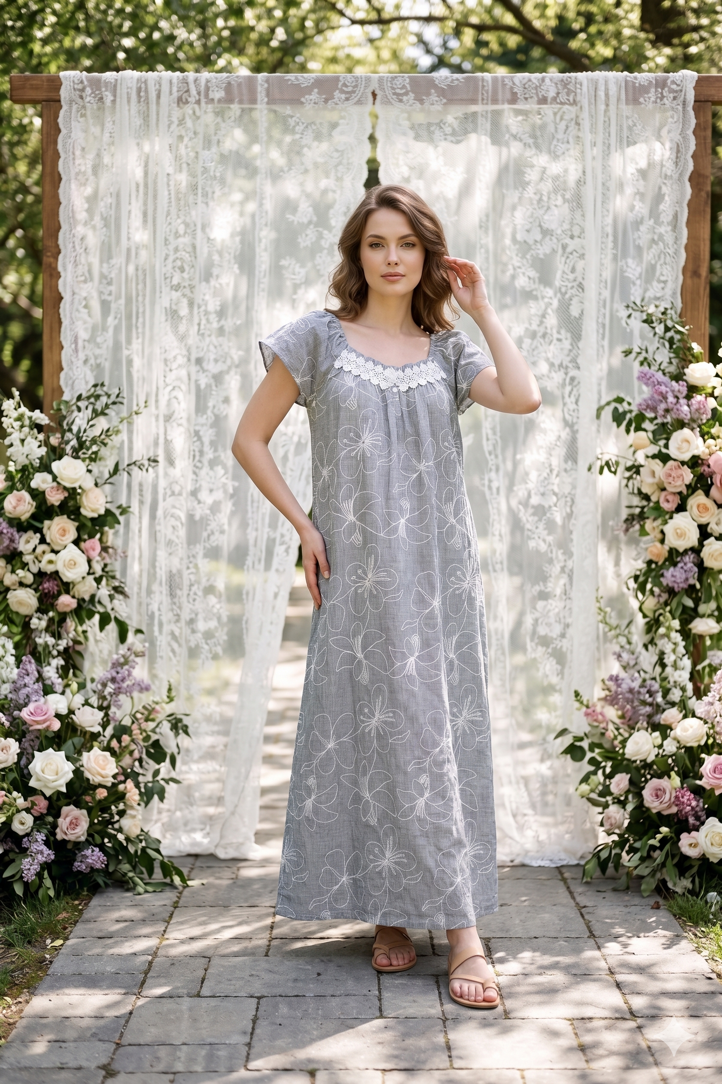 STITCHED FLOWERS NIGHTGOWN | MODA PLUS | SM26761