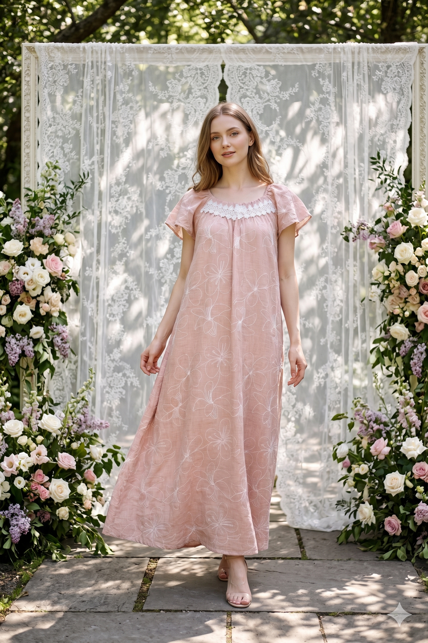 STITCHED FLOWERS NIGHTGOWN | MODA PLUS | SM26761