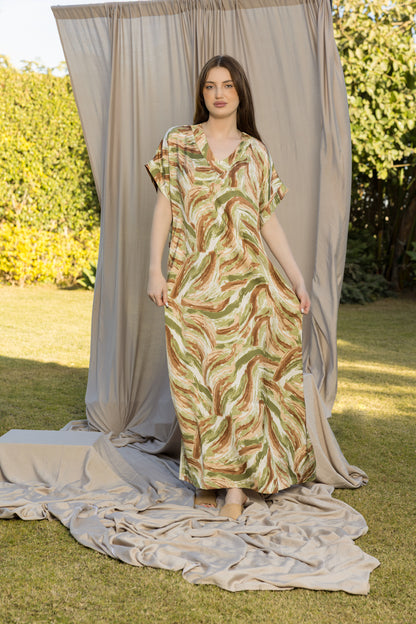 SHORT SLEVES SATIN GOWN | MODA PLUS | SM26892