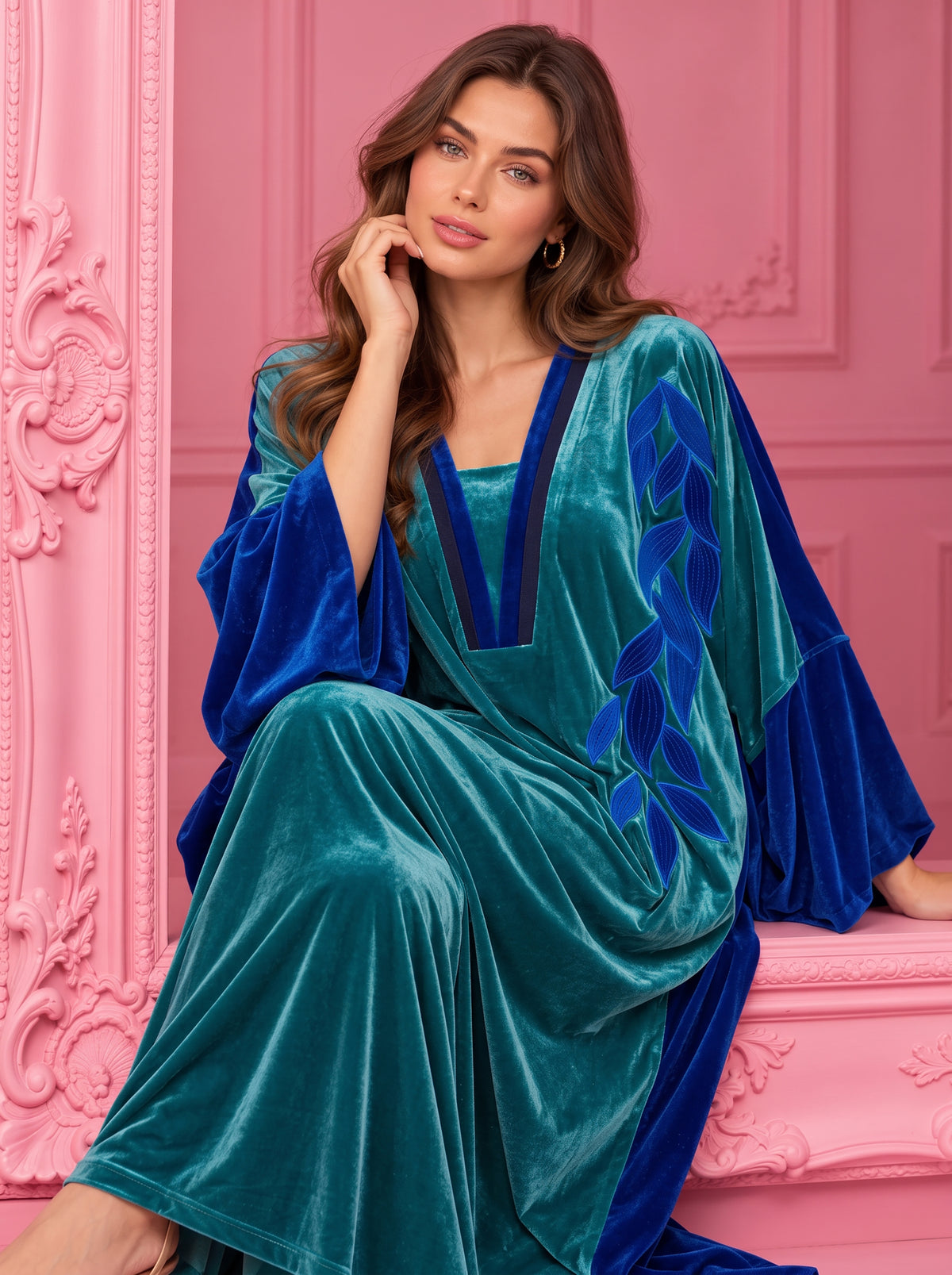 TEAL AND ROYAL BLUE KAFTAN | MODA PLUS | WN27907