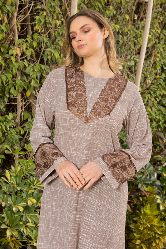BROWN LACE GALABEYA | MODA PLUS | SM25842