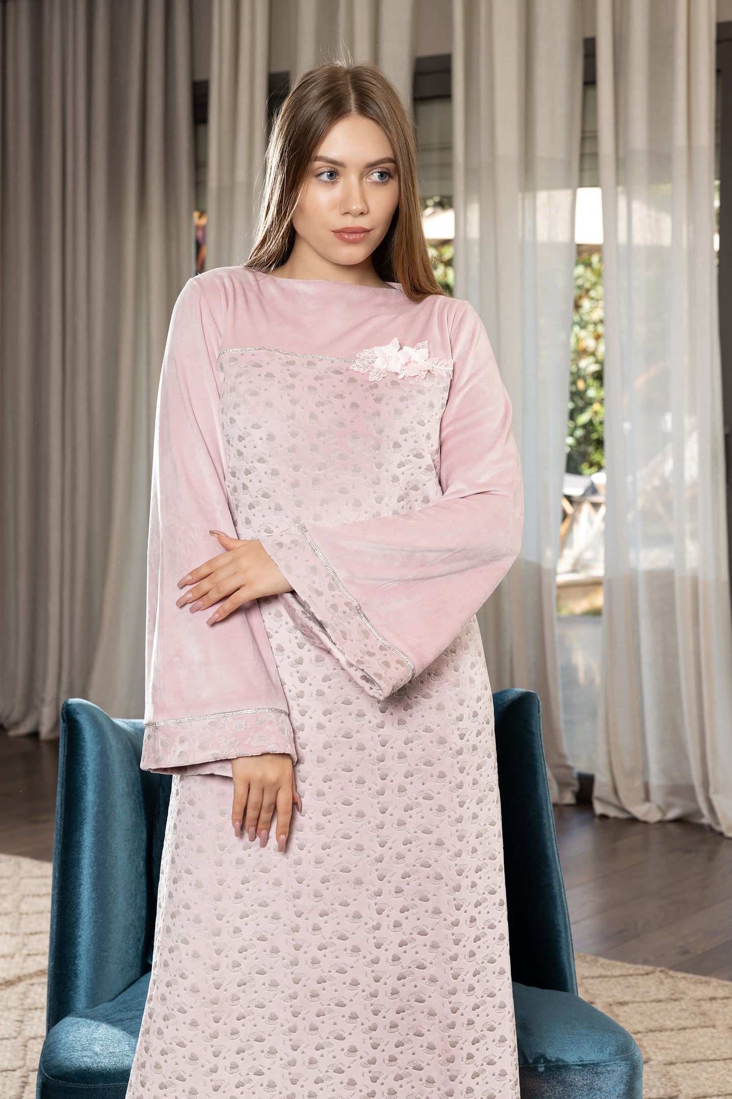 SILVERY PINK GALABEYA | MODA PLUS | WN342