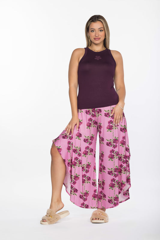 HOT PINK FLOWERS SLIT PAJAMAS | MODA PLUS | SM25514