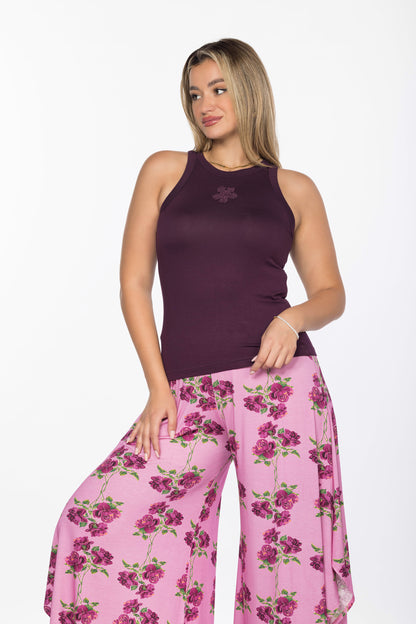 HOT PINK FLOWERS SLIT PAJAMAS | MODA PLUS | SM25514