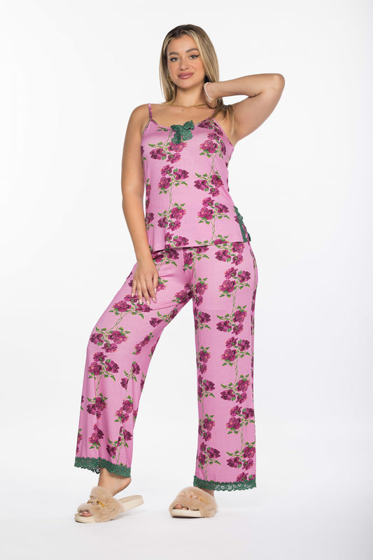 HOT PINK FLOWERS PAJAMAS | MODA PLUS | SM25516