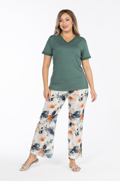 TEAL FLOWERS V PAJAMAS | MODA PLUS | SM25725