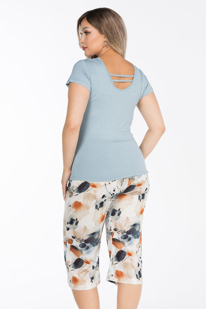 TEAL FLOWERS BERMUDA | MODA PLUS | SM25730