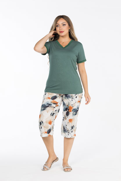 TEAL FLOWERS V BERMUDA | MODA PLUS | SM25731