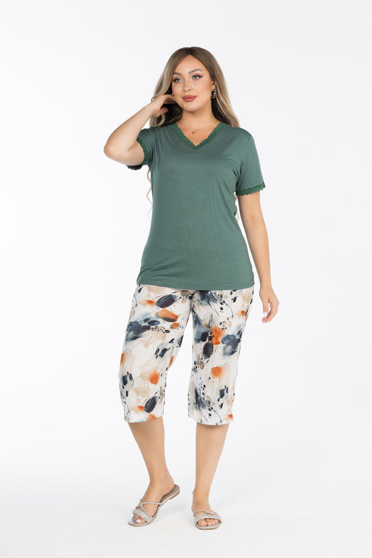 TEAL FLOWERS V BERMUDA | MODA PLUS | SM25731
