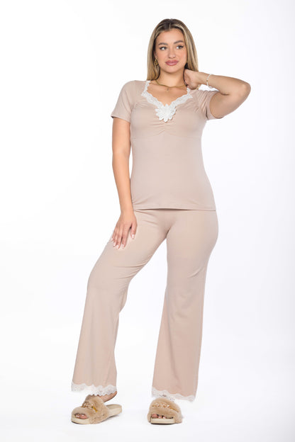 SOLID LACE PAJAMAS | MODA PLUS | SM25809