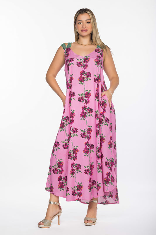 HOT PINK ROSES DRESS | MODA PLUS | SM25891