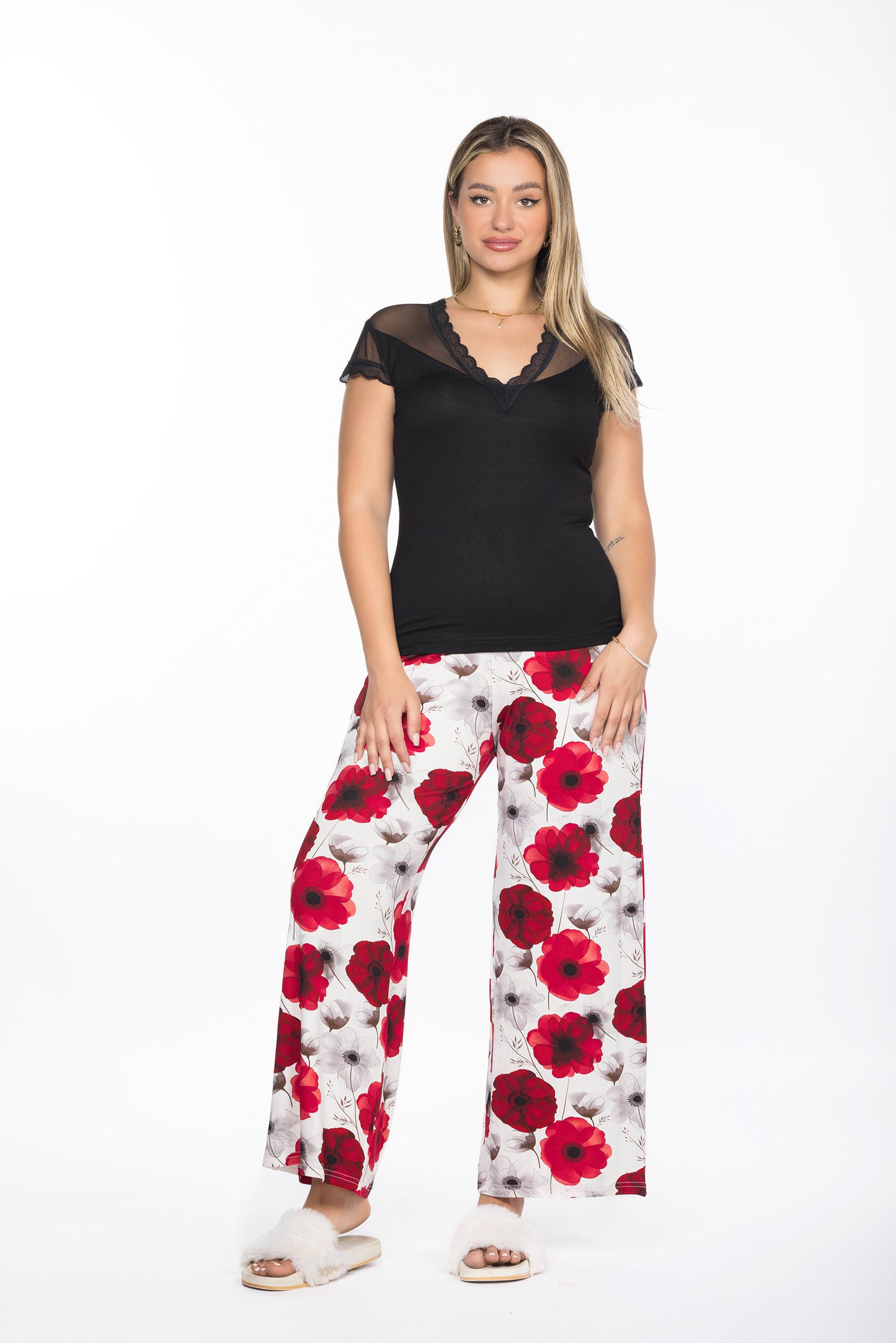 MESH X RED FLOWERS PAJAMAS | MODA PLUS | SM25996