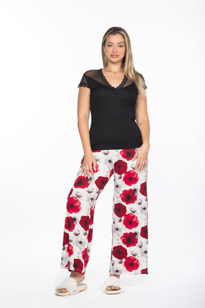 MESH X RED FLOWERS PAJAMAS | MODA PLUS | SM25996