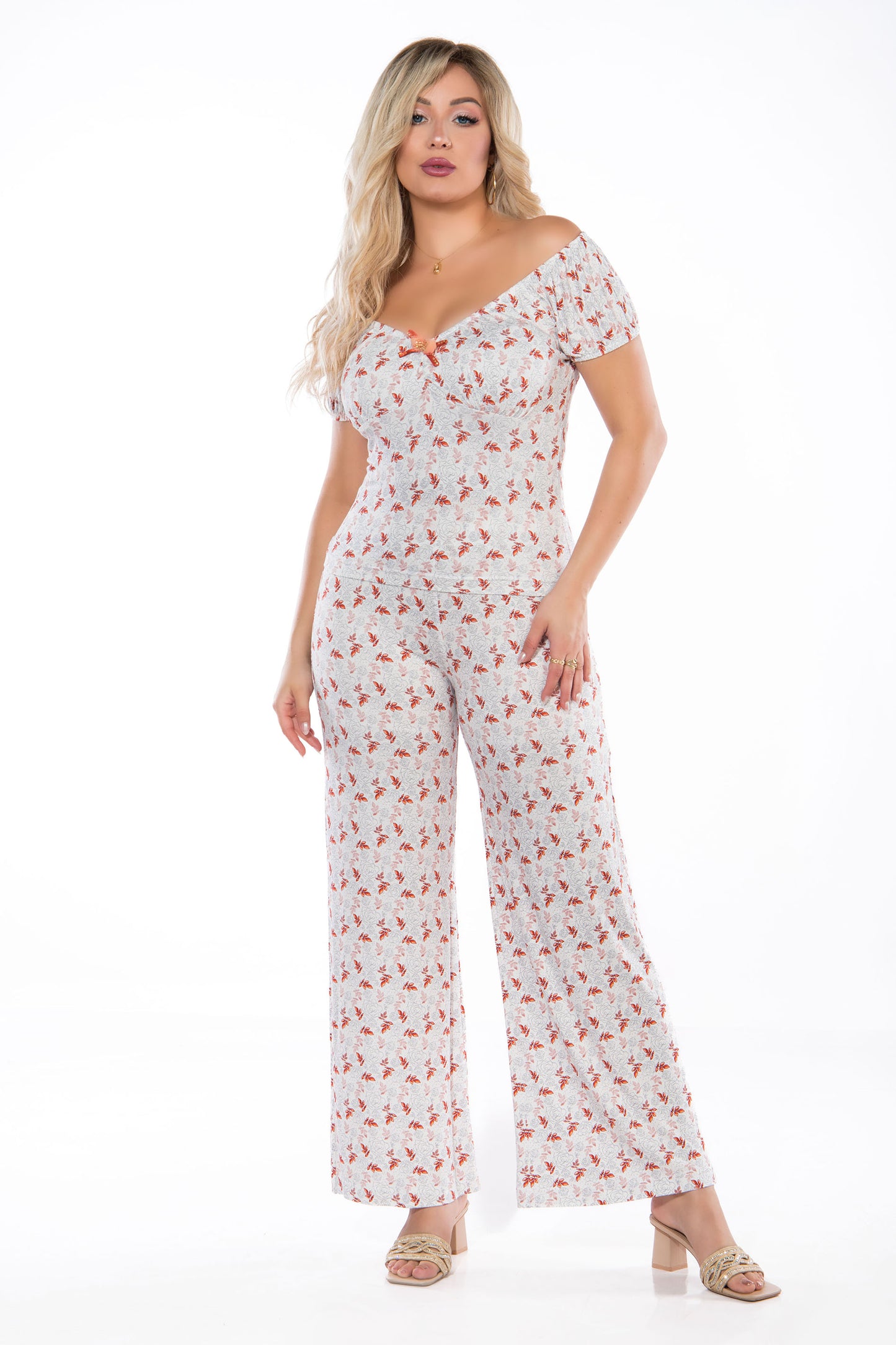 RED LEAVES OFF SHOULDERS PJS | MODA PLUS | SM484