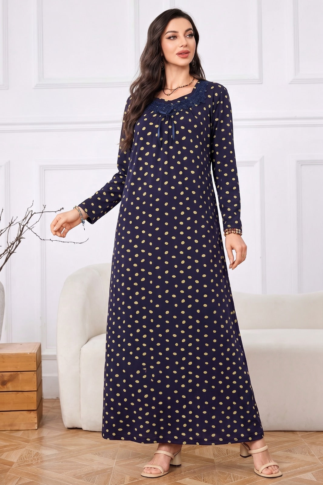 NAVY POLKA DOT GALABEYA | MODA PLUS | SM26619